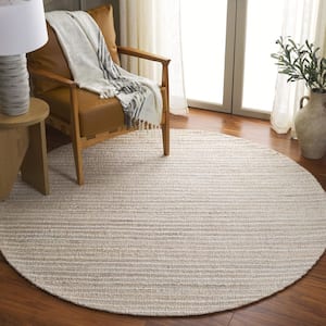 Cape Cod 6 ft. x 6 ft. Round Bleach/Ivory Solid Color Striped Area Rug