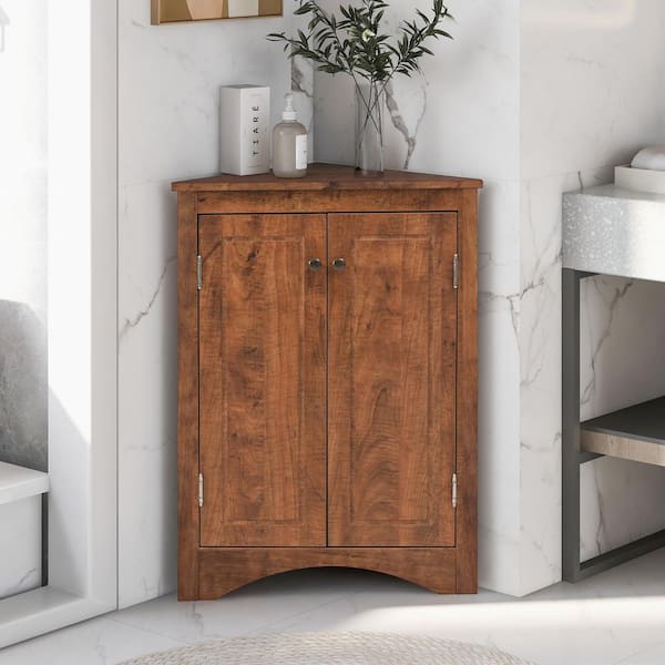 BAYA 23.6 in. W x 17.2 in. D x 31.5 in. H Brown Freestanding Triangle Storage Linen Cabinet for Bathroom