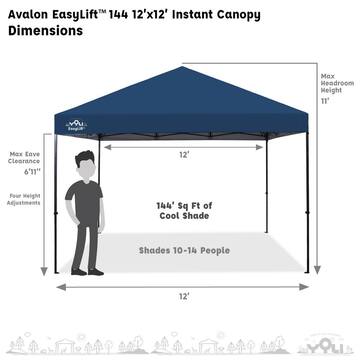Yoli Avalon EasyLift 12 ft. x 12 ft. Instant Pop-Up Canopy Tent with Wheeled Carry Bag and Bonus 4 Anchor Bags AVLN144BLUANCR