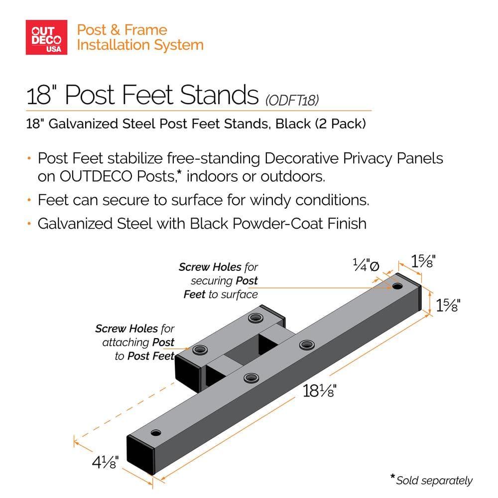 18" Black Galvanized Steel Post Feet Stands for Decorative Screen Panel