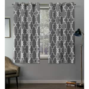 Ironwork Silver Woven Trellis 52 in. W x 63 in. L Noise Cancelling Thermal Grommet Blackout Curtain (Set of 2)