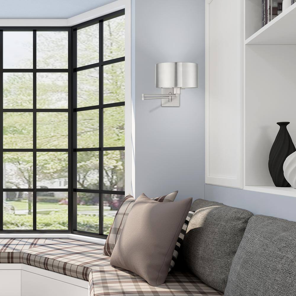 Brushed Nickel Swing Arm Wall Sconce with Drum Shade