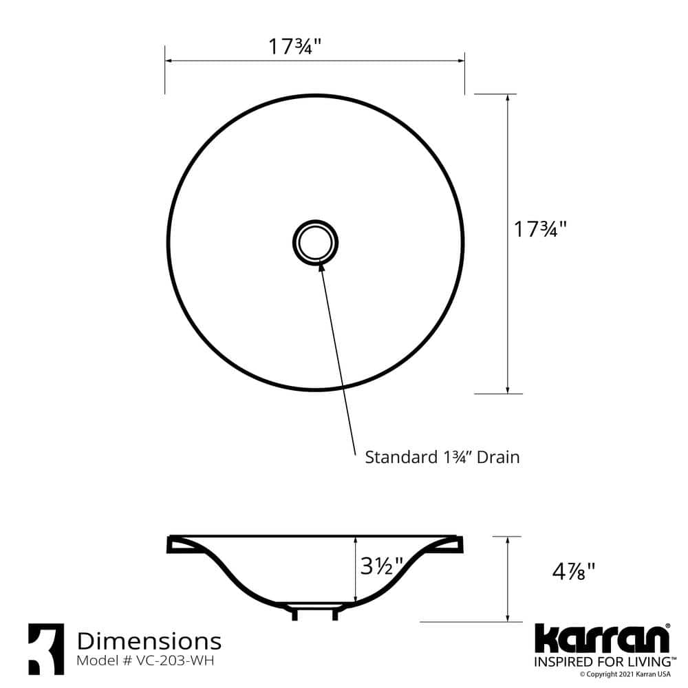 Valera White 18" Round Ceramic Bathroom Sink