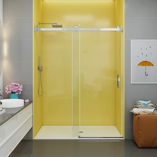 MCOCOD 60 in. W x 76 in. H Single Sliding Frameless Soft Close Shower Door in Chrome with 3/8 in.(10 mm) Clear Glass