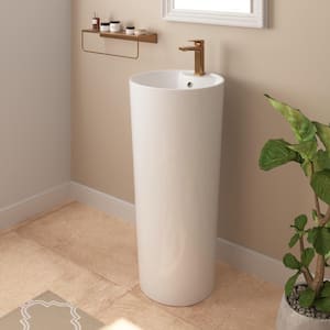 33.66 in. Tall Circular Basin Pedestal Bathroom Sink in Glossy White with Single Faucet Hole and Overflow