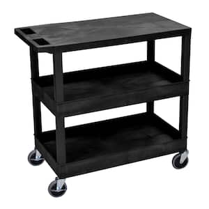 35.25 in. W x 18 in. D x 36.25 in. H 2 Tub and 1 Flat Shelf Utility Cart with 5 in. Casters in Black