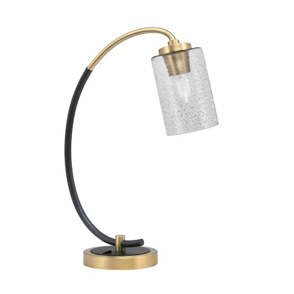 Unbranded Delgado 18.25 in. Matte Black and New Age Brass Accent Desk Lamp with Smoke Bubble Glass Shade