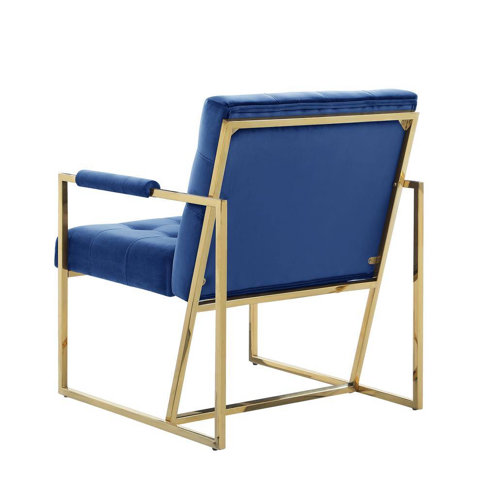Luxor Blue Velvet Modern Accent Chair with Gold Metal Legs