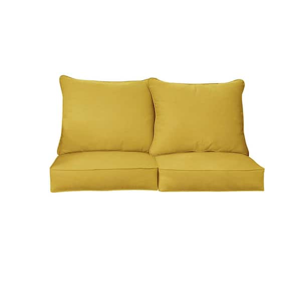 SORRA HOME 22.5 in. x 22.5 in. Sunbrella Deep Seating Indoor/Outdoor Loveseat Cushion Cast Citrus