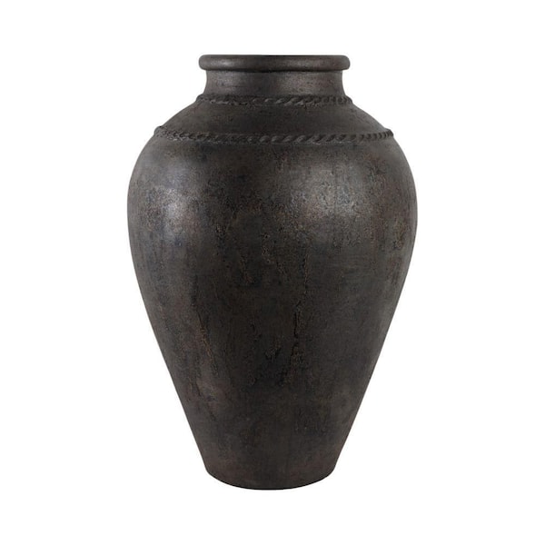 Liv & Skye 30 in. Black Terra Cotta Round Decorative Floor Vase