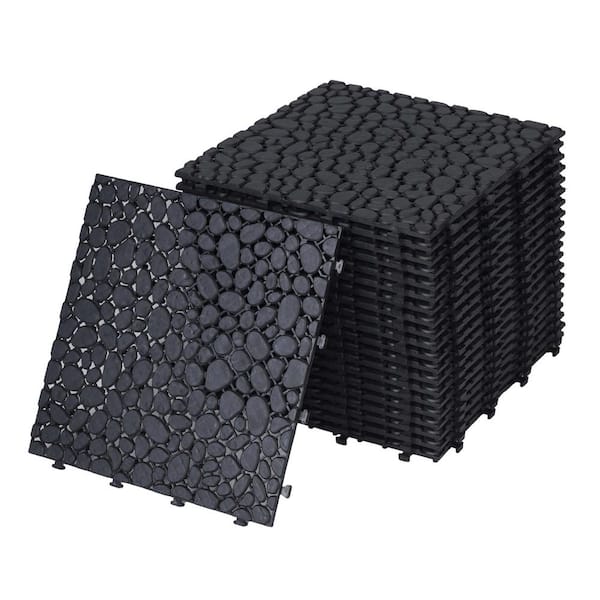 Unbranded 1 ft. x 1 ft. Plastic Square Deck Tile in Black, Waterproof, All Weather Use (12 Per Case)