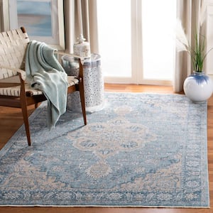 Victoria Blue/Gray 8 ft. x 10 ft. Floral Border Area Rug