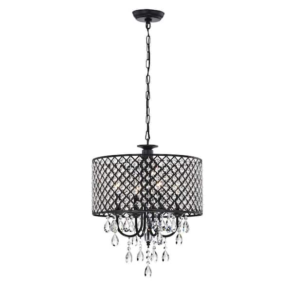 DESwan 4-Light Crystal Drum Chandelier with Antique Bronze Shades for Dining Room Living Room Bedroom