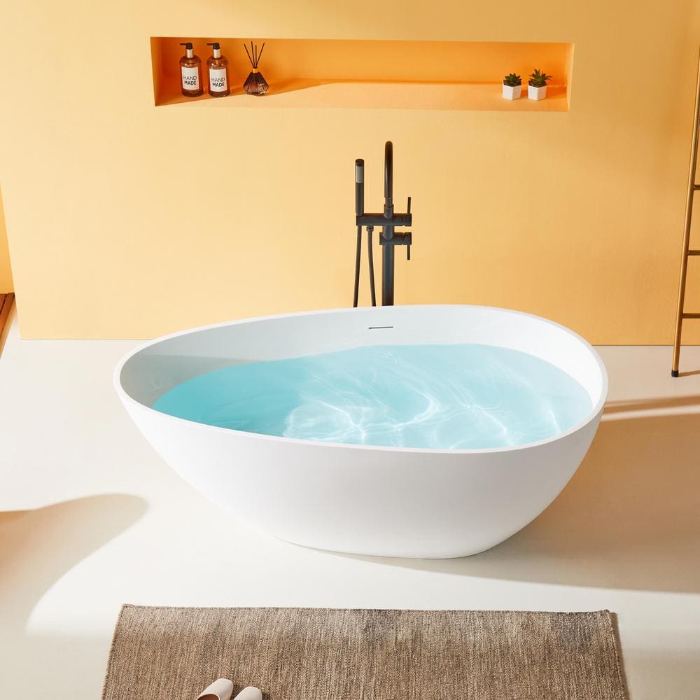 59'' Matte White Acrylic Freestanding Soaking Bathtub