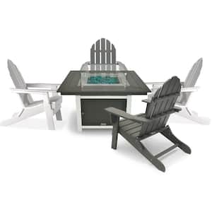 5-Piece Plastic Patio Conversation Set with 2 White/Gray Balboa Chairs, Park City 42 in. 2-Tone Gray Square Fire Pit