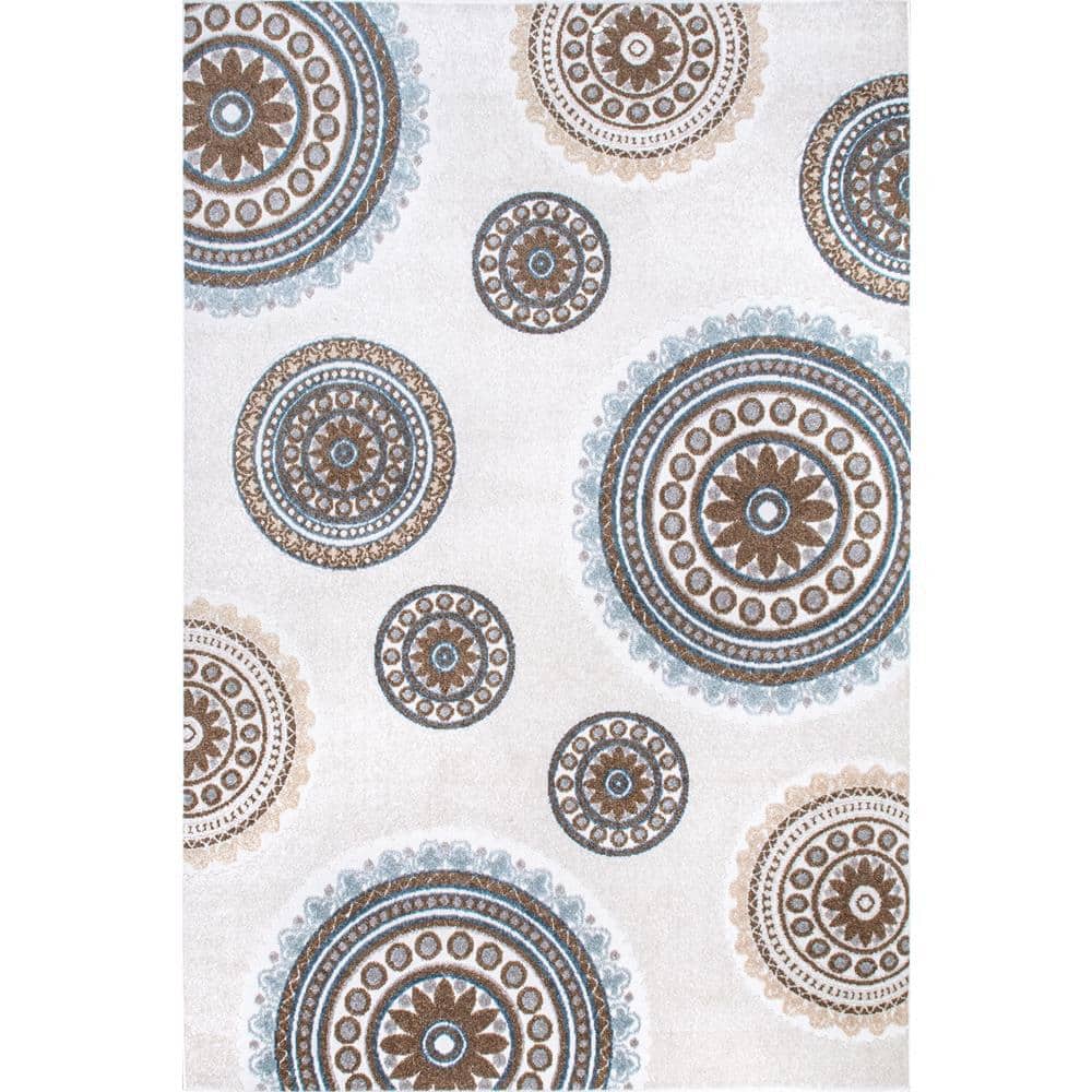 Beige Geometric Indoor/Outdoor Stain-Resistant Area Rug
