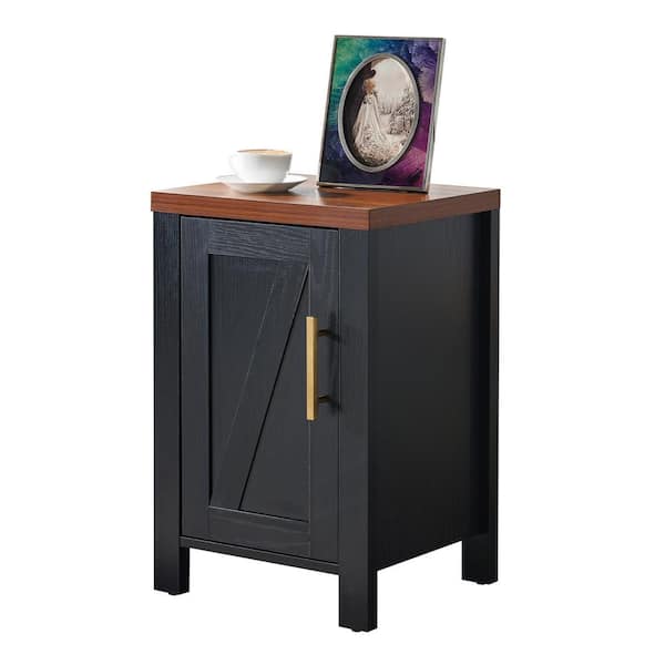 Signature Home SignatureHome Sendero 14 in. W Black/Walnut Finish Rectangle Wood End Table With 1 Door + 2 Shelves. (16Lx14Wx24H)