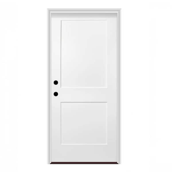 36 in. x 80 in. Right-Hand/Inswing 2 Panel Shaker Primed Smooth Fiberglass Prehung Front Door