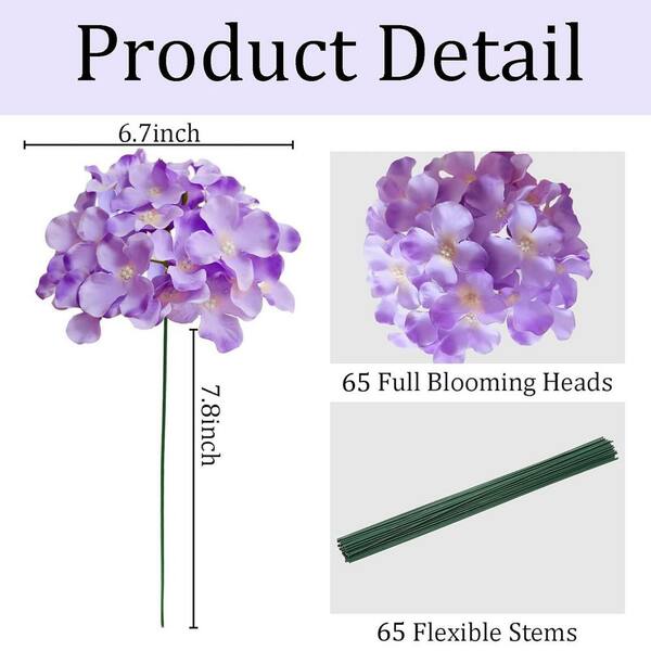 7.8 in. Purple Indoor Outdoor Artificial Hydrangea Flowers 65