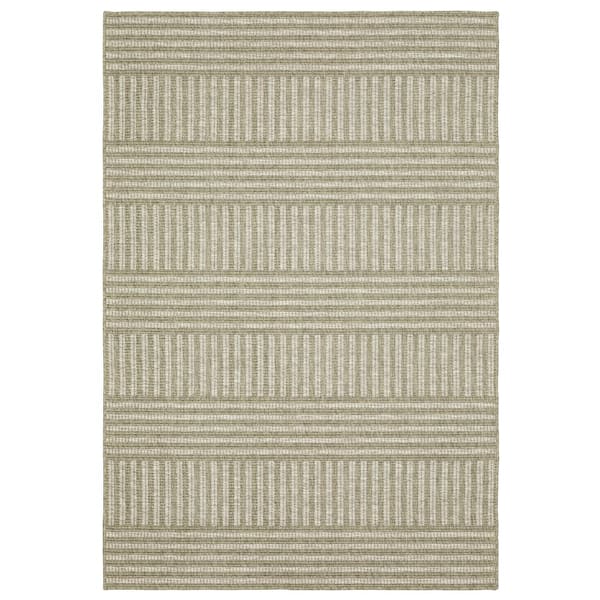 Thrasher Beige 3 ft. x 5 ft. Geometric Varied Stripe Polypropylene Indoor/Outdoor Area Rug
