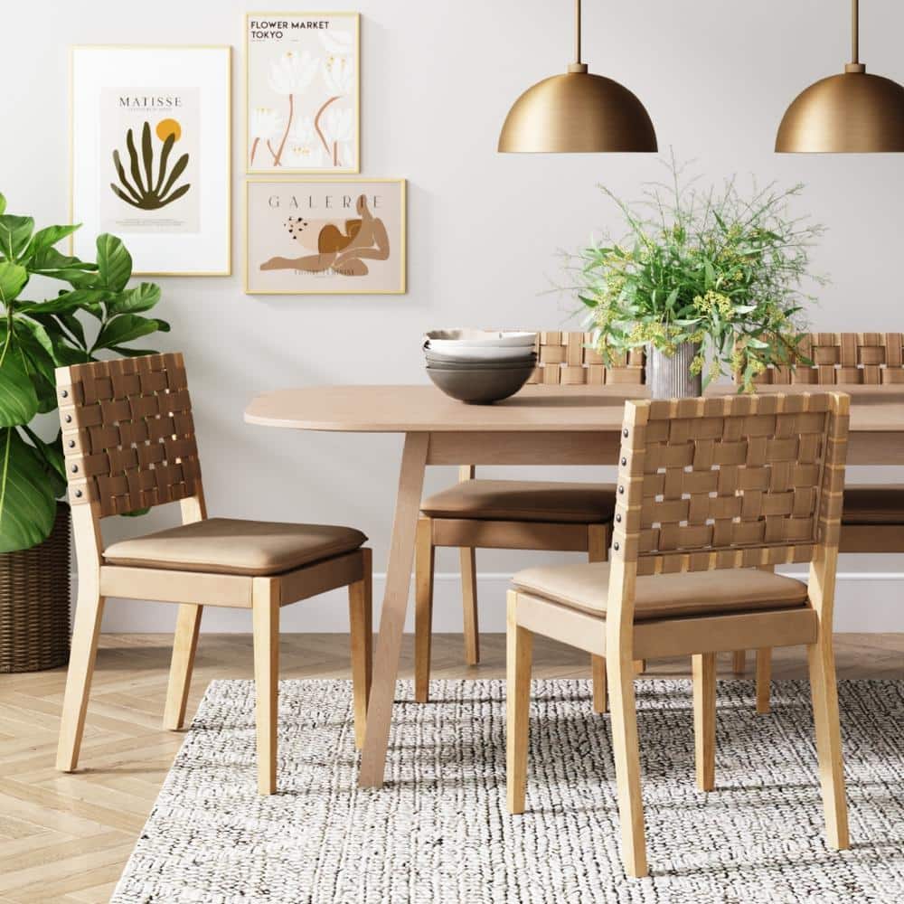 Light Brown Faux Leather Upholstered Side Chair with Wood Frame
