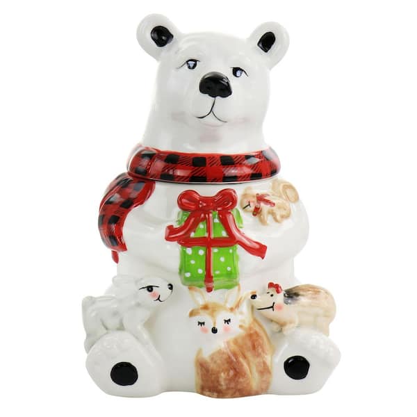 Gibson Home Polar Friend Durastone 8.5 in. White and Multi Holiday Cookie Jar