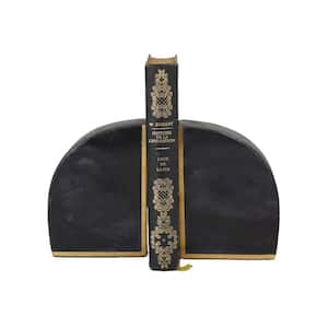 Black Marble Geometric Bookends with Gold Inlay (Set of 2)