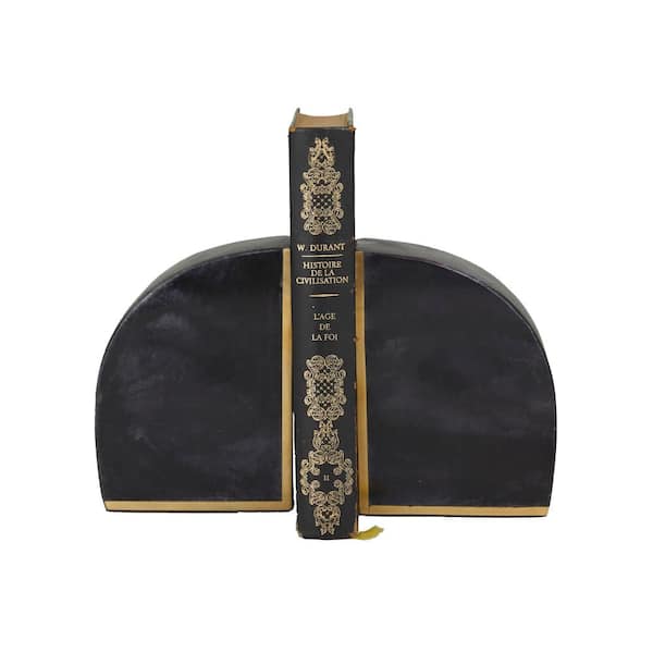 CosmoLiving by Cosmopolitan Black Marble Geometric Bookends with Gold Inlay (Set of 2)