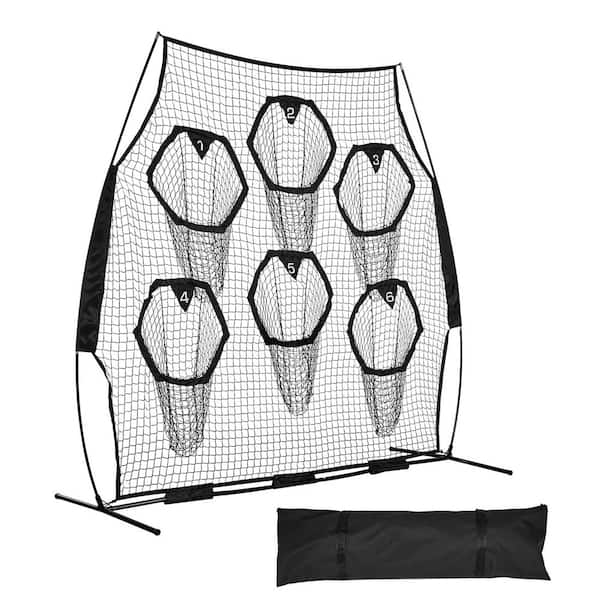 8 x 8 ft. Football Throwing Practice Net, Knotless Trainer Net with 6 Target Pockets, Straps & Carry Case in. Black