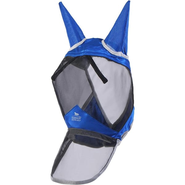 Afoxsos Luminous Horse Fly Mask Large Eye Space Long Nose with Ears and UV Protection in Blue