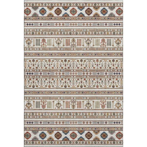 Mayfield Premium Machine Washable Abstract AMF2244 Ivory 8 ft. x 10 ft. Area Rug