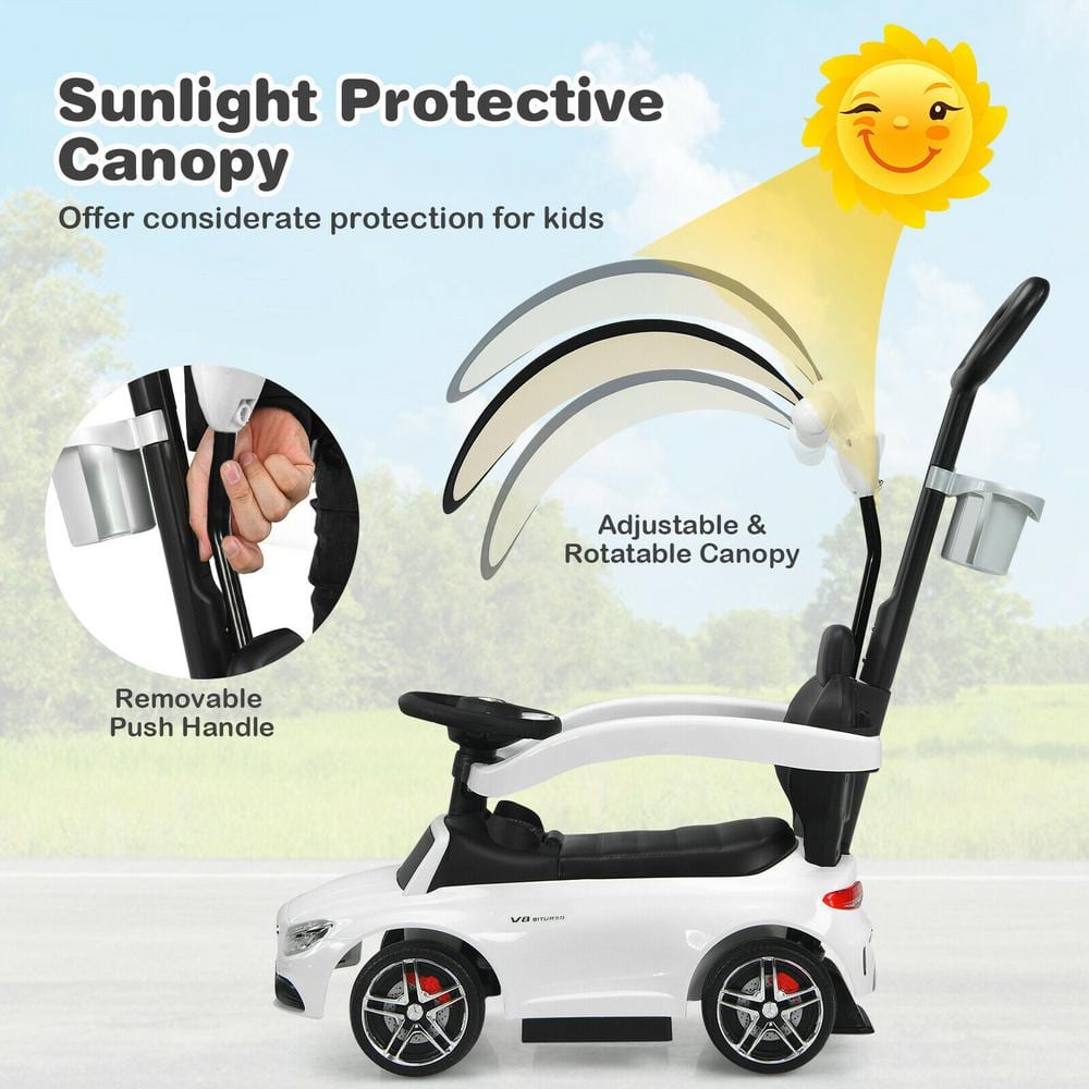 White Mercedes-Benz Licensed 3-in-1 Ride-On Push Car