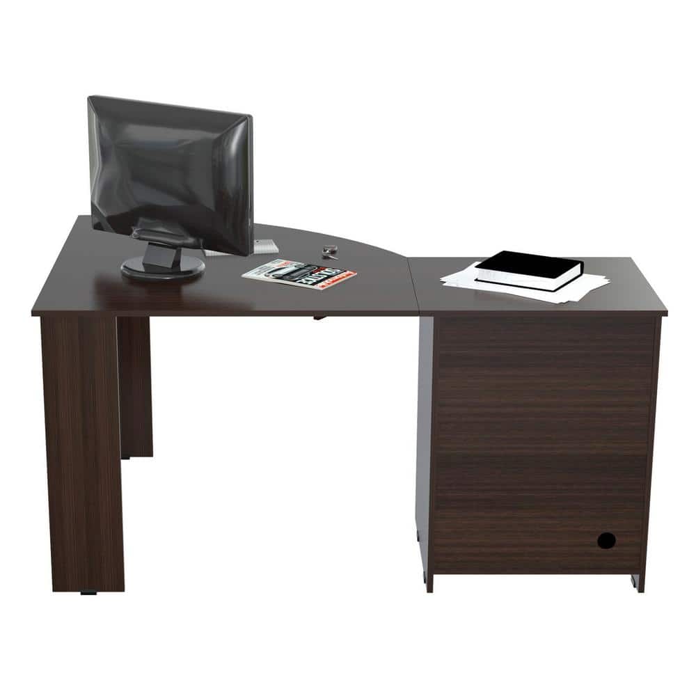 Espresso Wengue L-Shaped Corner Workstation with Drawers & CPU Storage