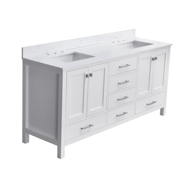 StarrySky 72 in. Undermount Double Sink Freestanding Bath Vanity in White with Engineered Stone Top