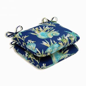 Tropical 18.5 in. x 15.5 in. Outdoor Dining Chair Cushion in Blue/Green (Set of 2)