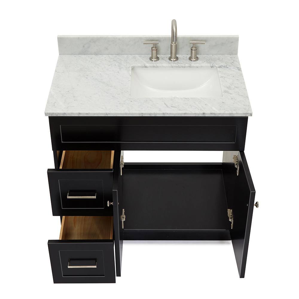 Hamlet Black Freestanding Single Sink Vanity with White Marble Top