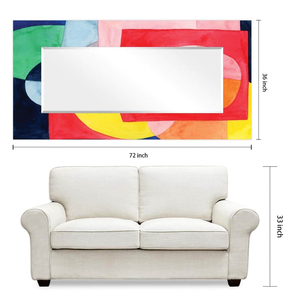 Colorful Abstract Rectangular Frameless Wall Mirror, 72" x 36"