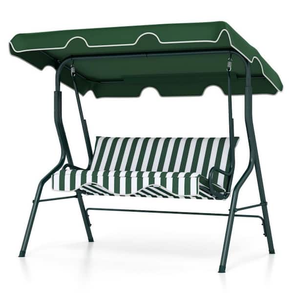 Clihome 3-Person Metal Porch Swing in Green Canopy