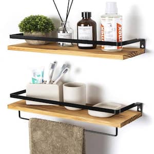 16.53 in. W x 5.83 in. D x 4.52 in. H Light Brown Wood Wall Mount Bathroom Set of 2 Shelves with Removable Towel Bar