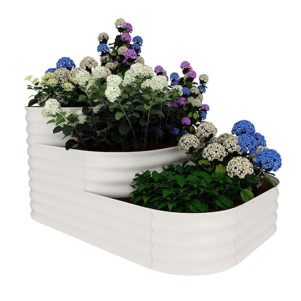 Garvee 60.6 in. x 42.1 in. x 30.7 in. 3 Tiered Galvanized Steel Raised Garden Bed in Beige