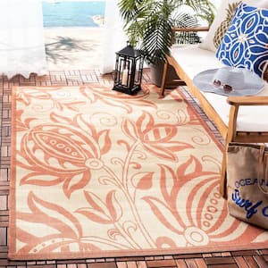 Courtyard Natural/Terracotta Doormat 2 ft. x 4 ft. Border Indoor/Outdoor Patio Area Rug