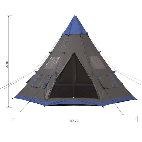 Outsunny Large 6-Person Metal Teepee Camping Tent with Weather Protection,  Portable Design, and Included Carrying Bag A20-136NU - The Home Depot