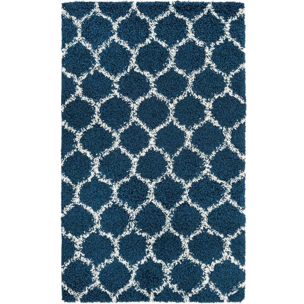 Navy Blue 2 ft. x 3 ft. Lattice Shag Area Rug NY49404 The Home Depot