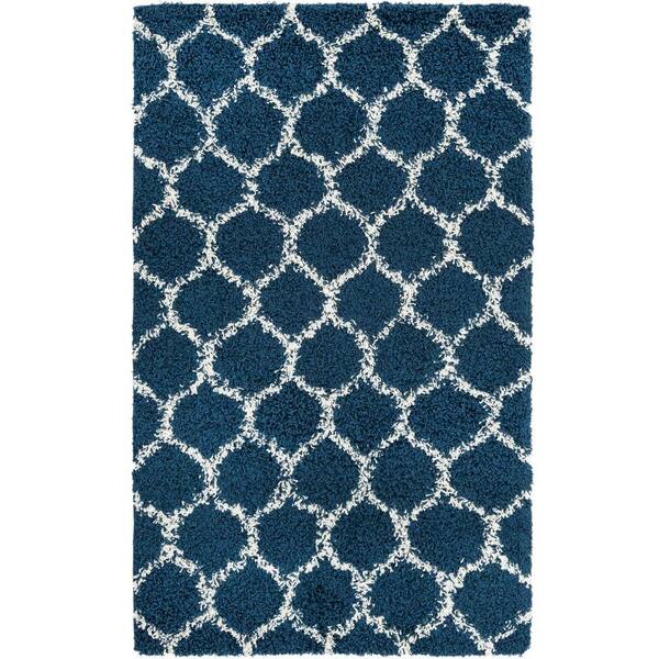 Navy Blue 2 ft. x 3 ft. Lattice Shag Area Rug NY49404 The Home Depot