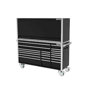 72 in. W x 24.6  in. D Professional Duty 20-Drawer Mobile Workbench Tool Storage Combo with Tool Chest Hutch in Black