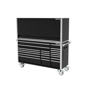 72 in. W x 24.5 in. D Professional Duty 20-Drawer Mobile Workbench Tool Storage Combo with Top Tool Chest Hutch in Black