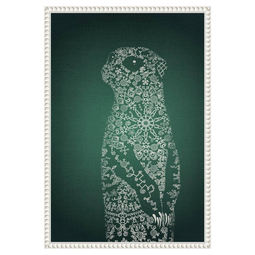 The Emerald Meerkat White Beaded Framed Canvas Art