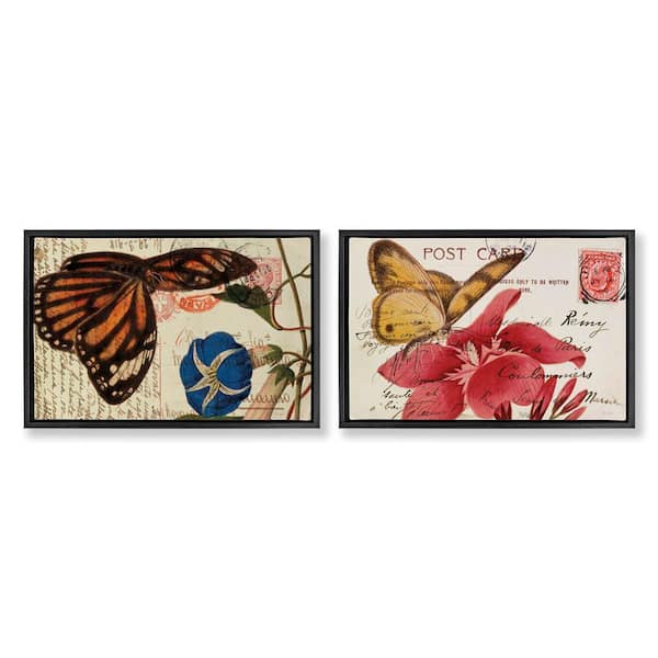 Stupell Industries Butterfly Accented Postcards by Deborah Revell 2-Pieces Black Floater Frame Animal Graphic Art Print 21 in. x 31 in.