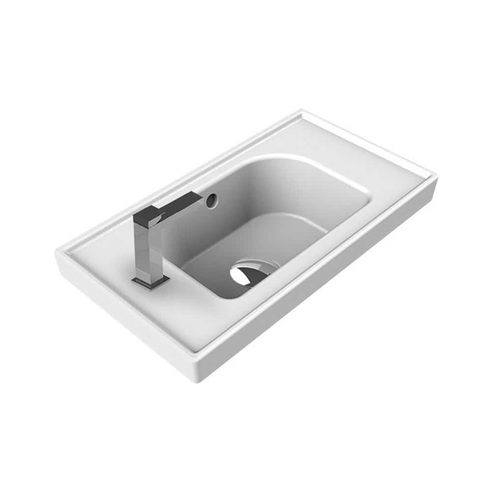 White Rectangular Ceramic Wall-Mount Bathroom Sink