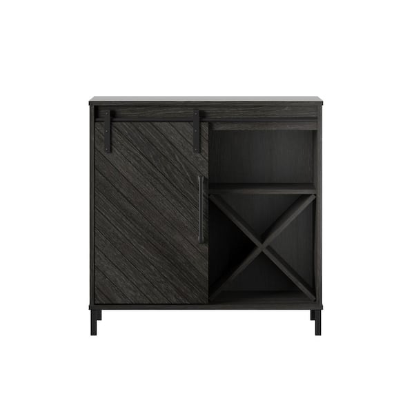 Twin Star Home 31.5 in. Fullerton Oak Accent Cabinet with Sliding Door and Wine Storage
